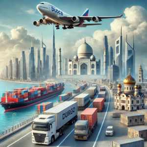 Logistics services from Dubai to Russia including air, sea, and door-to-door cargo solutions for commercial, personal, and car shipments.