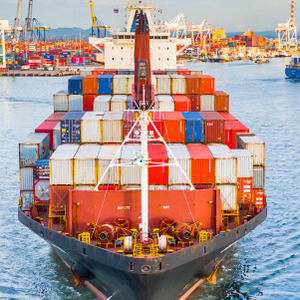 Container ship transporting goods across the ocean, representing efficient sea freight services for global shipping