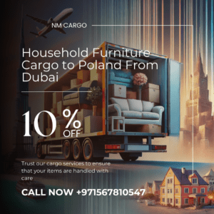 Household furniture packed and ready for shipping from Dubai to Poland with NM Cargo Services