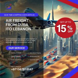 Container ship sailing from Dubai towards Lebanon.